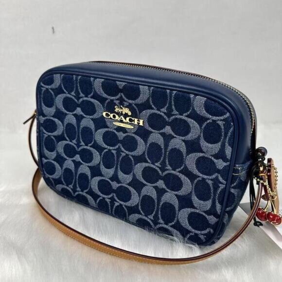 Coach Jamie Camera Bag In Signature Denim & Leather With Cherry Charm - Picture 2 of 12